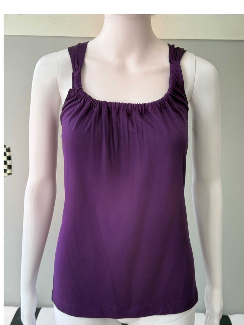 The Limited Purple Gathered Scoop Neck Satin Straps & Back Tie Tank Top-Small